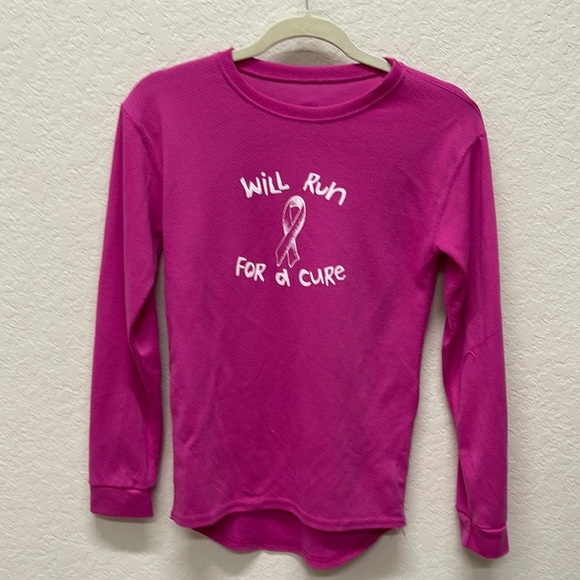 Will Run for a Cure Hot Pink Running Shirt Breast Cancer Awareness - Picture 1 of 3